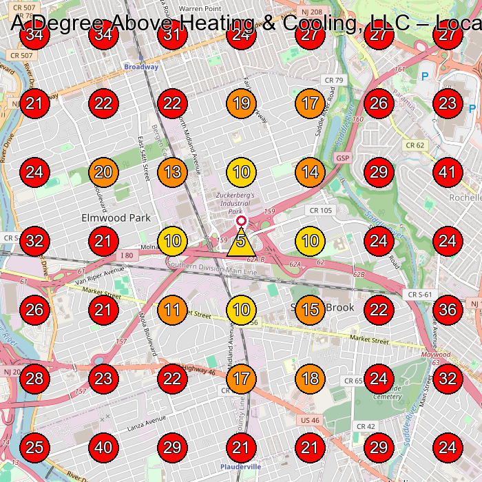 A Degree Above Heating & Cooling, LLC GeoGrid visibility map for Hvac Contractor in None